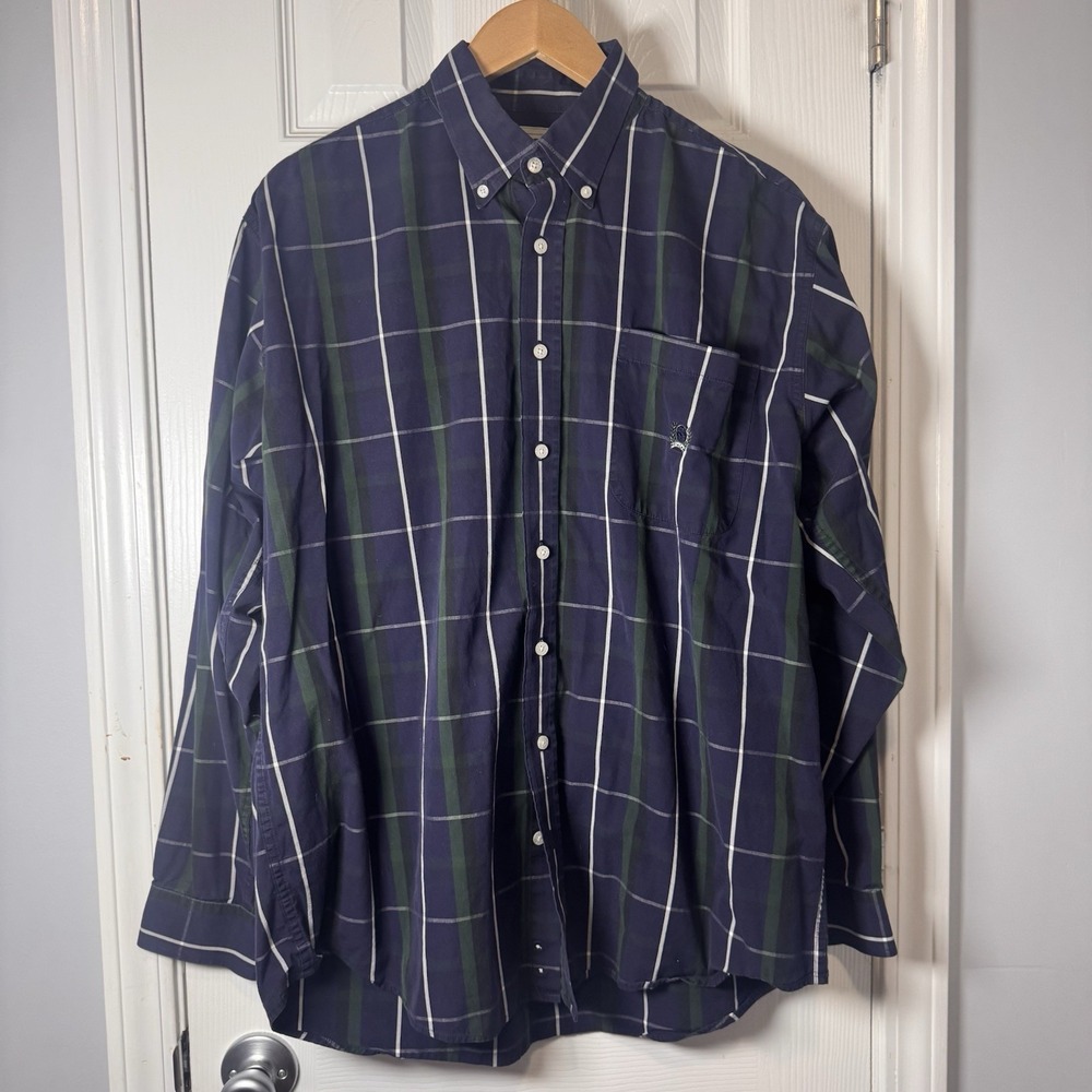 Cinch Greer Mens M Long Sleeve Button Down Plaid Western Shirt Navy Blue Green